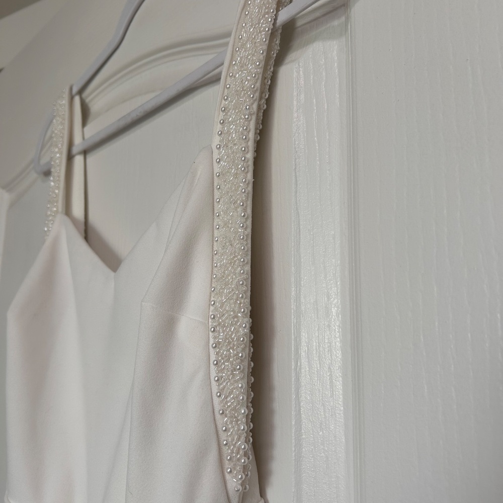 Lulus Love Aglow White Pearl Beaded Sleeveless Straight Leg Jumpsuit - Size S - Picture 6 of 7